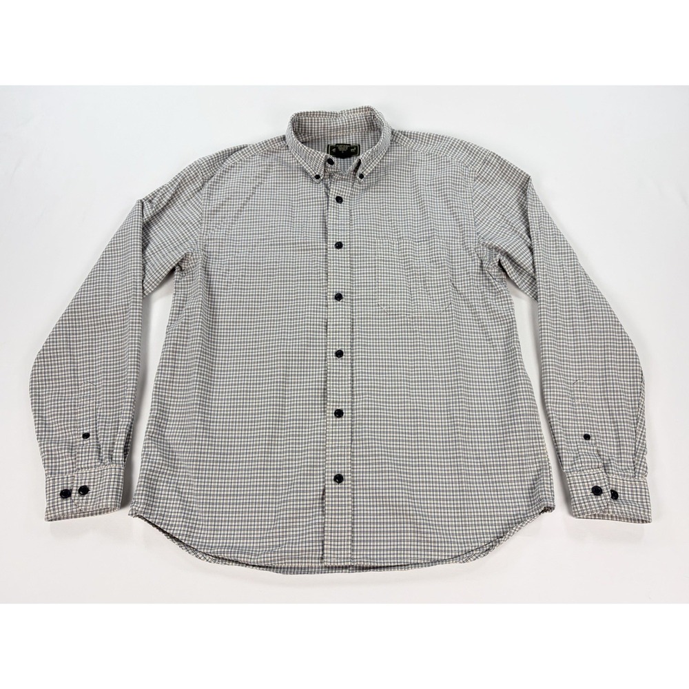 Vintage Eddie Bauer Mens L Button Down Shirt Long Sleeve Micro Plaid Blue Cotton